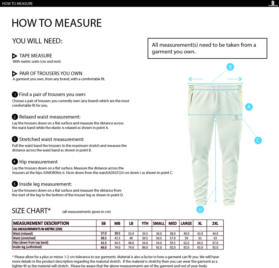 Walton On Thames CC - Blade Playing Pant - Size Guide