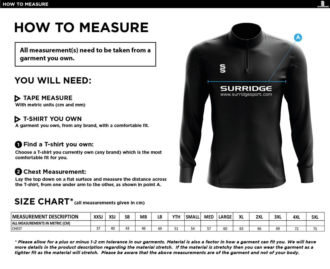 Walton On Thames CC - Fuse Performance Top - Size Guide