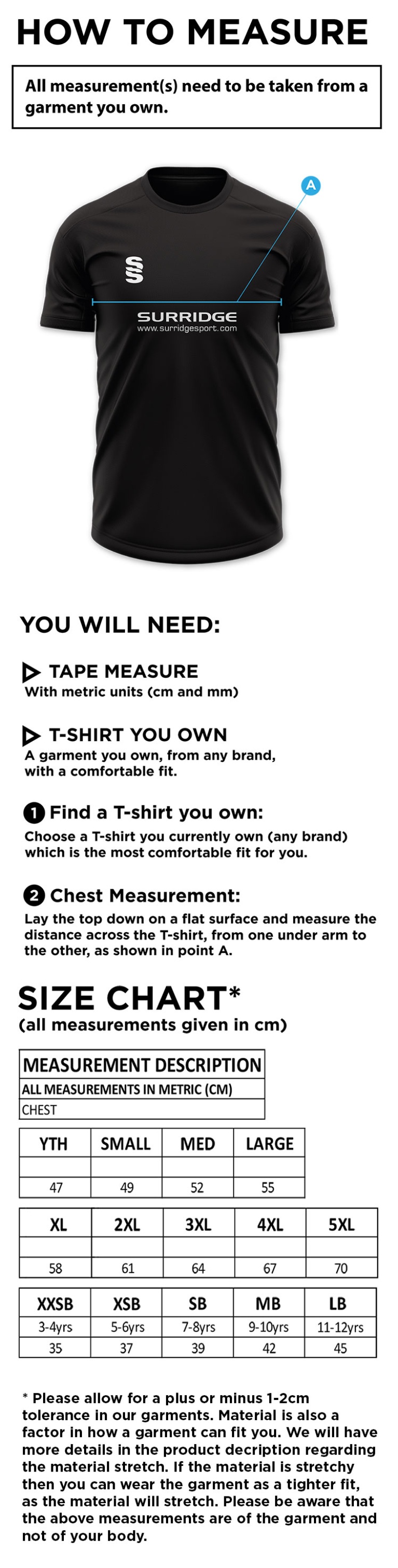 Walton On Thames CC - Fuse Polo Shirt - Size Guide