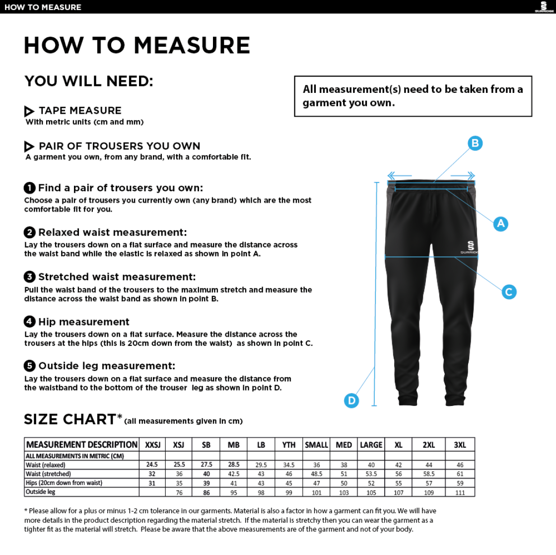 Tek Slim Training Pants : Black - Size Guide