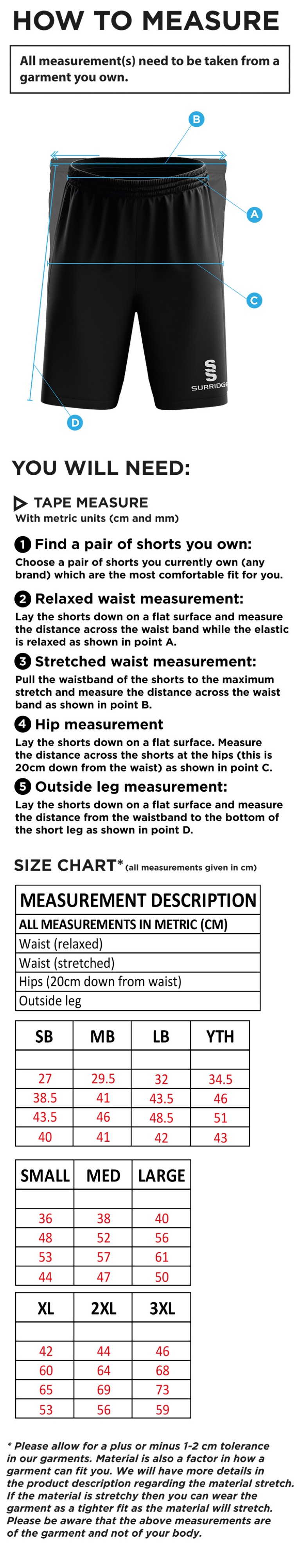 Blade Shorts : Black - Size Guide