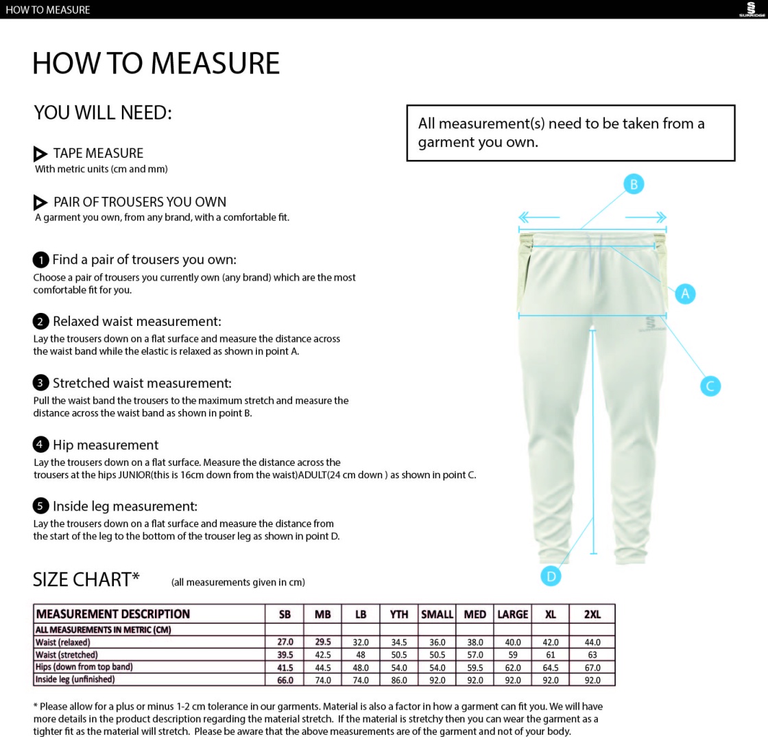 Walton On Thames - Tek Pant - Size Guide