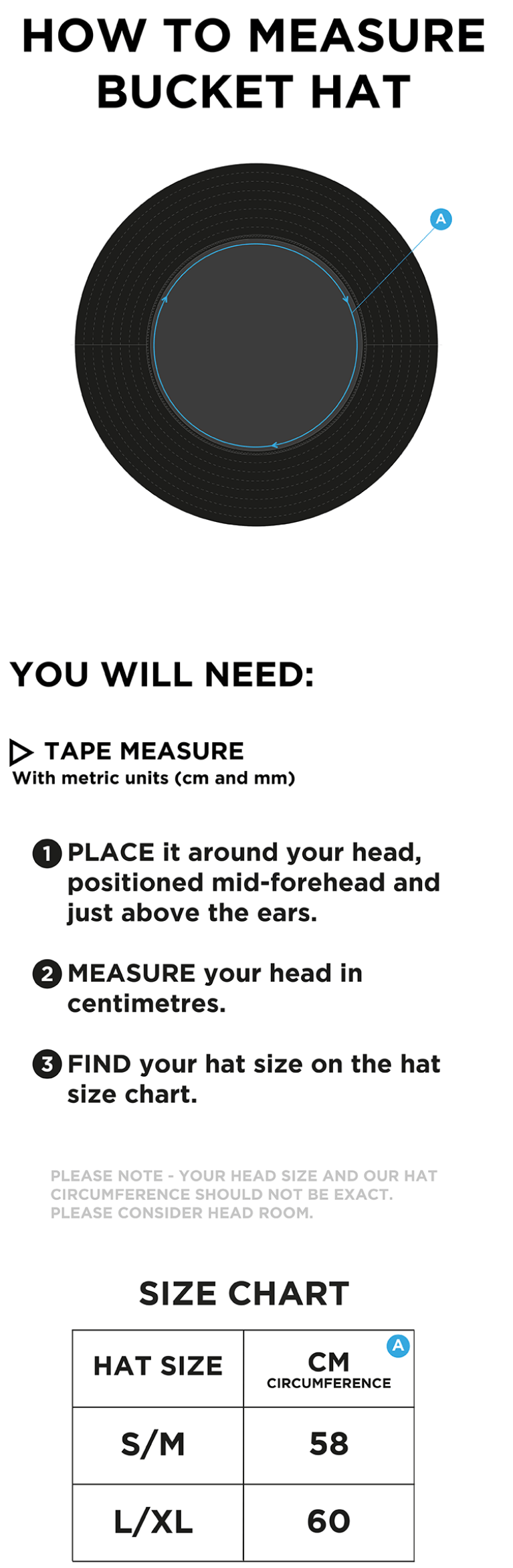 walton on thames cc Dual Bucket Hat - Black - Size Guide