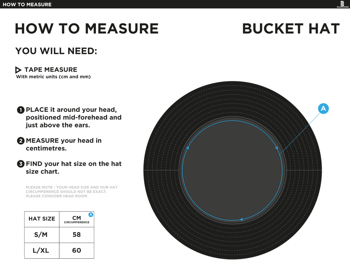 walton on thames cc Dual Bucket Hat - Black - Size Guide